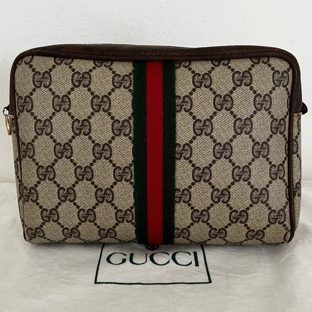 Rare Gucci GG Supreme Sherry Line Cosmetic Pouch Original Interior Late 70s-80